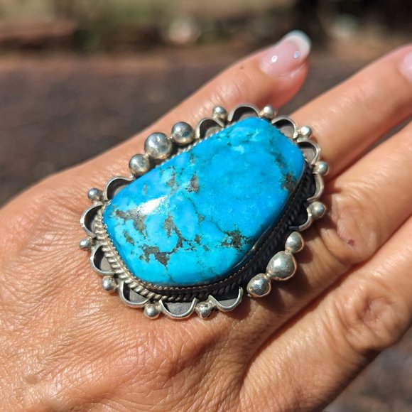 Navajo Native American Ring Women's Turquoise Sterling Silver NA Jewelry - Picture 1 of 10